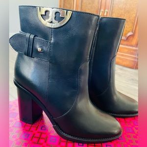 Tory Burch Black Sidney 85MM Heel Boots Booties Leather Shoes 50960